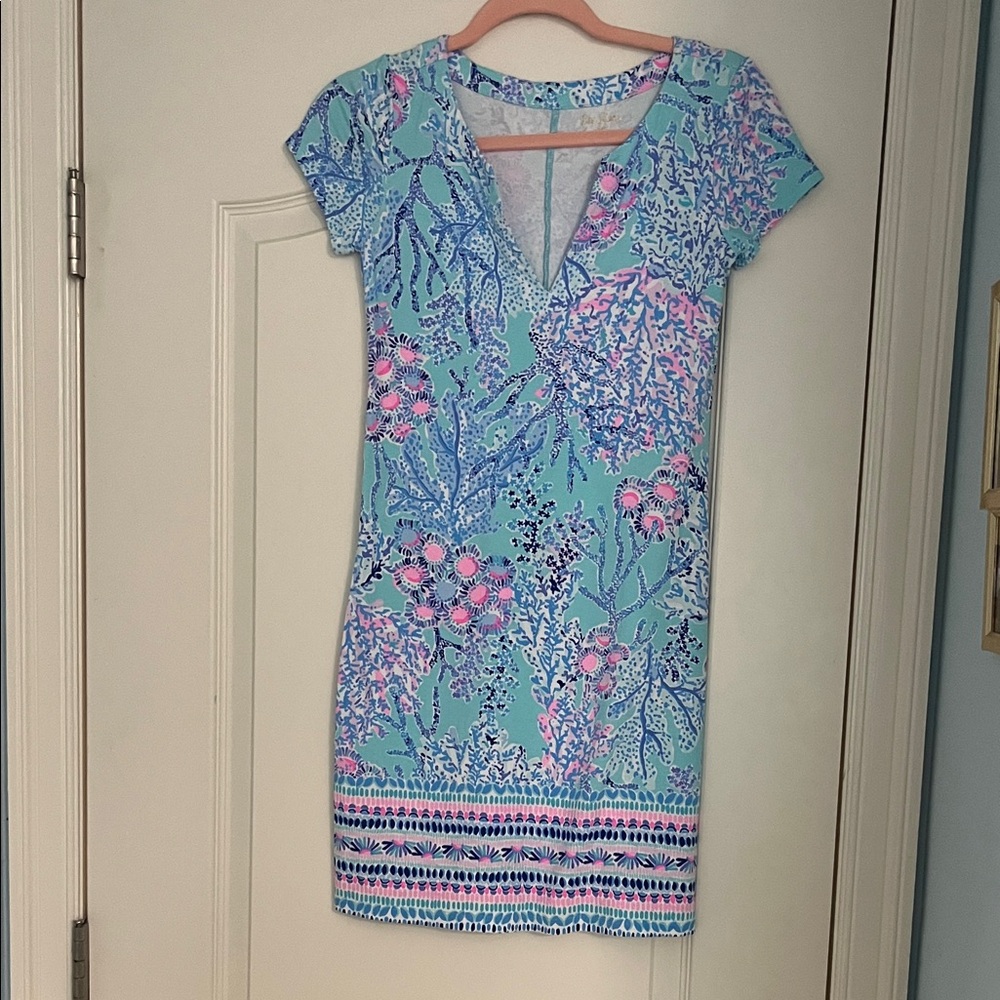 Lilly Pulitzer Women’s Floral Blue and Pink Short Sleeve Dress